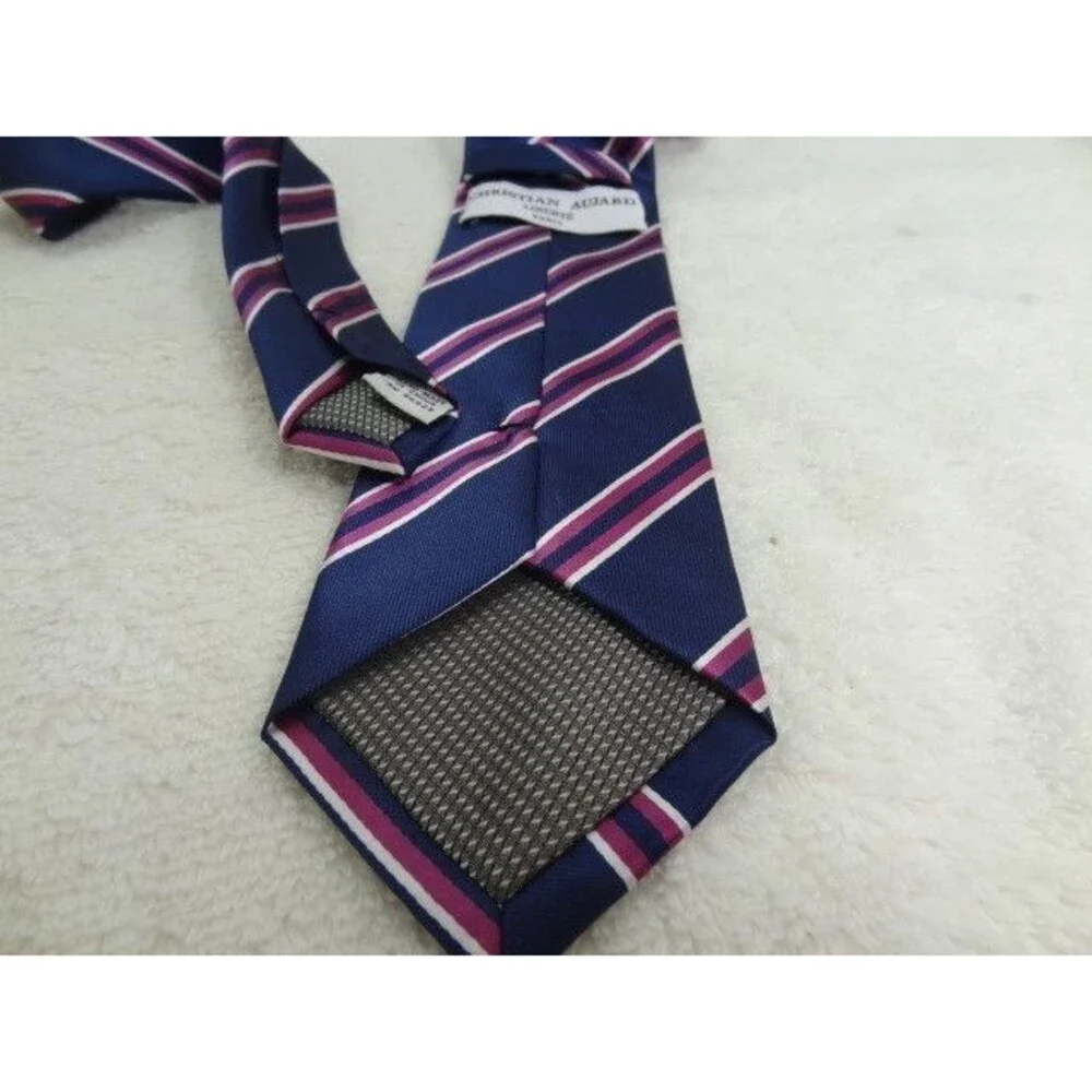 Christian Aujard Liberté Paris Men's Tie Classic Navy Pink White Stripe